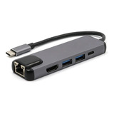 Adaptador Hub Usb C 5 En 1 Hdmi 4k Uhd Rj45 Usb 3.0 Win Mac