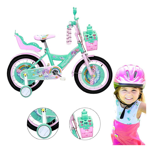 Bicicleta Infantil Niñas R-12 Portamuñecas Ruedas Auxiliares Color Verde Tamaño Del Cuadro 12