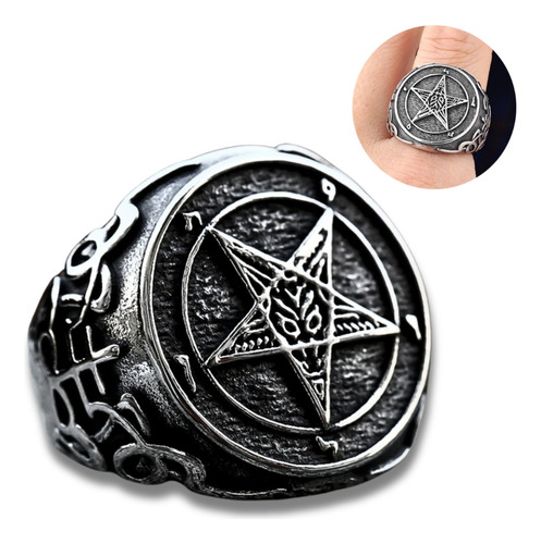 Gran Anillo Para Hombre Mujer Con Pentagrama Sigilo Lucifer