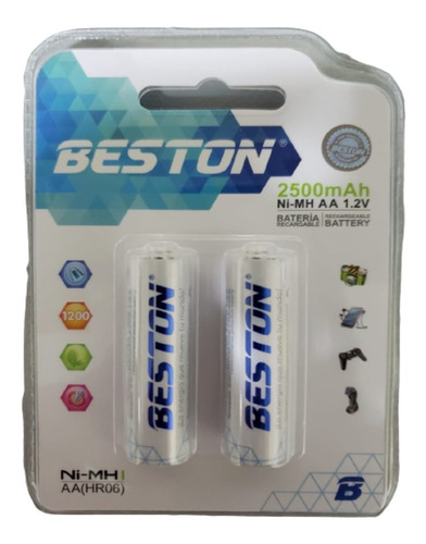 6 Baterias Pilas Recargable Beston Aa X2 2500 Mah 1.2v