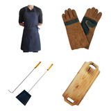 Kit Parrillero Pala Atizador Tabla Delantal Guantes Asador 