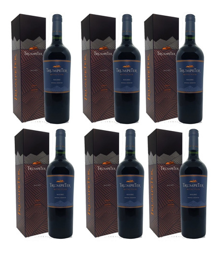 6 Estuches Individuales Trumpeter Malbec 750 Ml Regalo