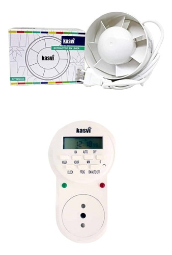 Kit Indoor Timer Digital + Extractor 125mm Kasvi