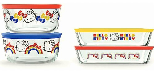 Pyrex Hello Kitty Juego De 8 Recipientes De Vidrio Para