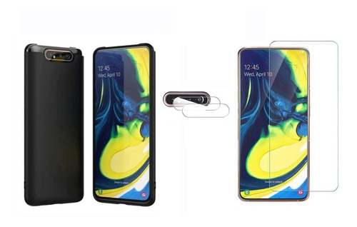 Funda Silicona + Vidrio 2.5d + Cam  P/ Samsung Galaxy A80