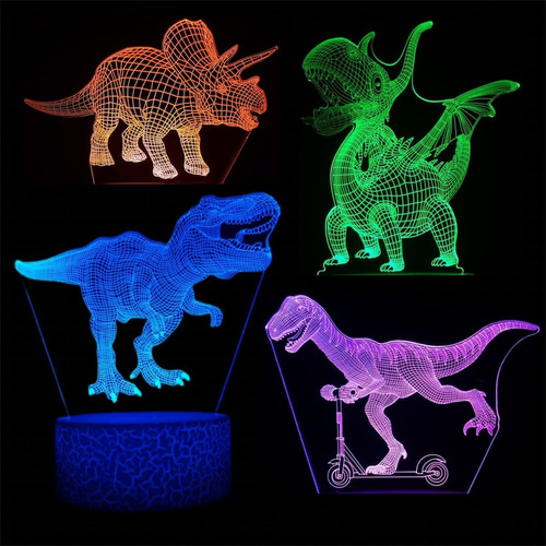 Luz Nocturna De Dinosaurio 3d, Lámpara De Ilusión De Hologra