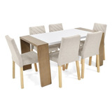 Comedor Illinois Cenizo 6 Puestos + Sillas Cataluña En Tela Color Beige