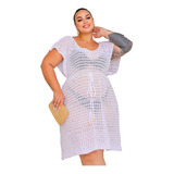 Saida Vestido Praia Tricô Canga Kimono Plus Size Moda Verao