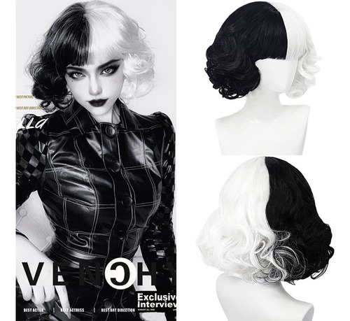 Boné De Peruca Branca Cruella Devil Same Wig Cosplay Fantasi