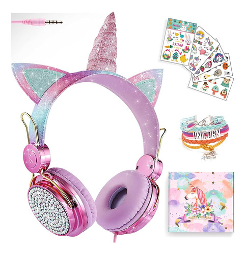 Svyhuok Audífonos Con Cable De Unicornio Rosa Para Niñas, 