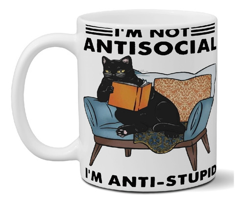 Taza De Cerámica Meme Antisocial Gato Exclusiva Articulo 45k