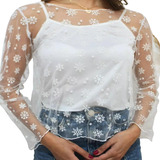 Conjunto Blusa Alcinha Tulê Bordado Flocos De Neve Feminino