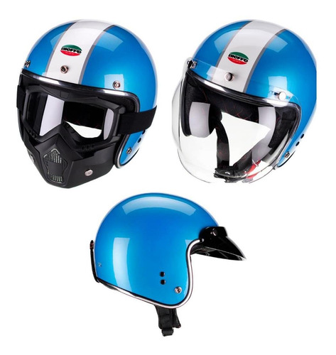 Capacete Aberto Bieffe B45 Origine Azul Perolizado Custom