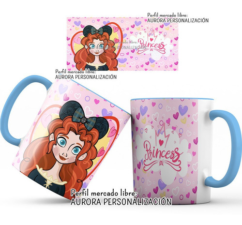 Mug  Taza Oreja E Interior Azul Princesas Disney Regalo 009