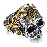 Anillo Vintage Para Hombre, Plata, Oro, Dos Tonos, Calavera,