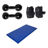 Kit Ginástica Par Halter 1 Kg + Caneleira 1 Kg + Colchonete Cor Preto