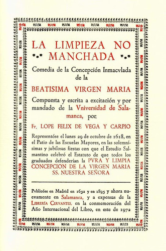 La Limpieza No Manchada, De Vega, Lope De. Editorial Ediciones Universidad De Salamanca, Tapa Blanda En Español