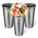 3 Cubos De Metal De 11 Pulgadas Con Asa, Florero Galvanizado