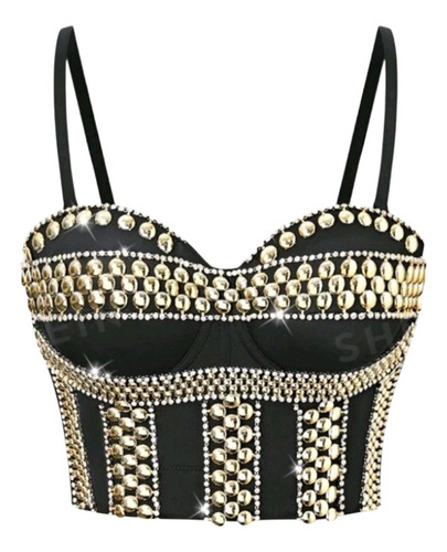 Corset Bustier Shein Importado Top Símil Tachas Diamantes 