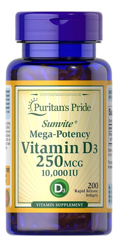 Vitamina D3 10.000 Ui - 200 Softgels - Puritan's - Importado