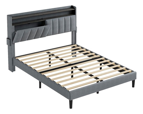 Base De Cama Queen Con Cabecera De Almacenamiento Luces Led