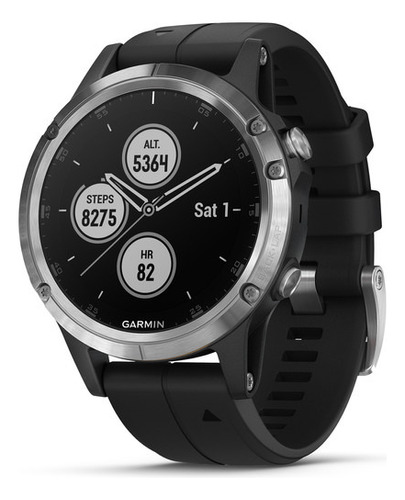 Smartwatch Garmin Fenix 5 Plus Plateado Con Correa Negra