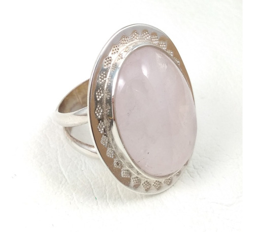 Anillo Piedra Cristal Cuarzo Rosa Plata 925 Sellada 