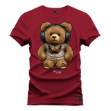 Camiseta Premium Algodão Urso De Fone