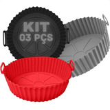 Kit Jogo 3 Forros Forma Silicone Air Fryer Com Alça Lavável