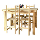 Combo Juego Comedor Mesa Madera Pino 140x80 + 4 Sillas 