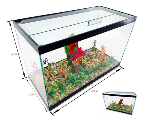 Aquário Grande Bob Decorado 25 Lts 40x23x30cm Peixes Plantas