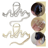 Pinza Cabello Diseño Serpiente Diamantes Brillantes Metal Color Plateado