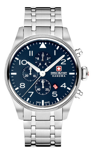 Reloj Swiss Military Smwgi0000403 Para Hombre Cronografo Color De La Malla Plateado Color Del Bisel Gris Color Del Fondo Azul