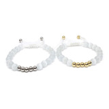 Lindo Dúo Pulseras Parejas Piedra Ojo De Gato Blanco B150 