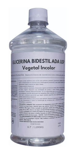Glicerina Bidestilada Usp 100% Vegetal Alimentícia 1l/1,29kg