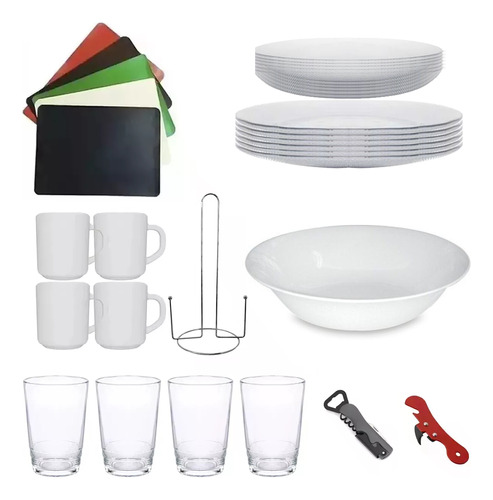 Juego Vajilla 24 Piezas Set De Platos Vasos De Vidrio Durax