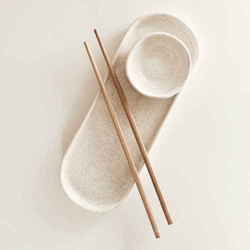 Set De Sushi Cerámica | Artesanal | Plato Cuenquit Y Palitos