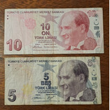Turquia Billetes 5 Y 10 Liras Turcas 2009. Usados!!!