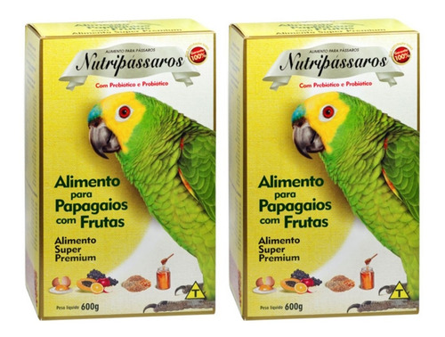 Kit 2 - Nutripássaros Alimento Para Papagaio Com Frutas 600g