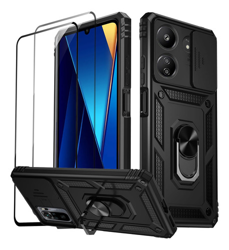 Funda Para Xiaomi Poco C65 Uso Rudo + Kit 2 Micas Cristal