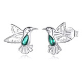 Aretes De Colibrí Con Zirconia Verde Elaborados En Plata 925