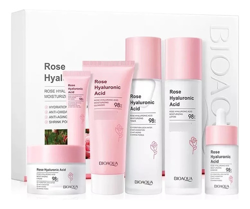 Bioaqua Kit Completo Rosas Ácido Hialurónico Skincare 6 Pz