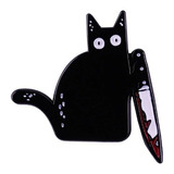 Pin Broche Gato / Gatito Negro Con Cuchillo Metálico