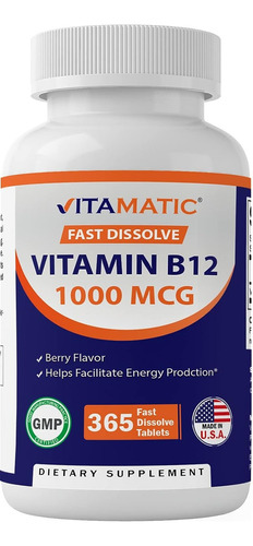 Vitamina B12 1000mcg Disolucion Rapida 365 Tabs Vitamatic Sabor Frutos Rojos