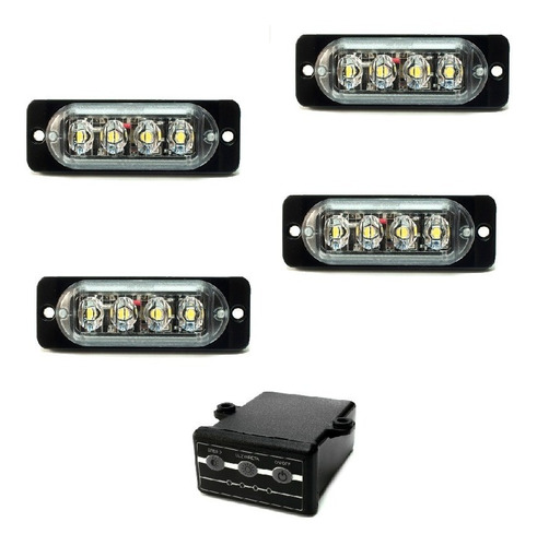 Mini Estrobo Com 4 Placas Led 12v Efeitos Luz Som Carro Moto