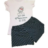 Pijama - Short Pantaloneta Negra + Camisa Rosa - Mujer