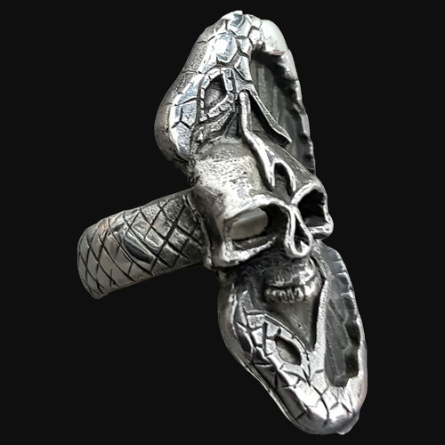 Anillo Calavera Y Cobra En Plata 3,5 X 2 Cm 14 Gr Art 881