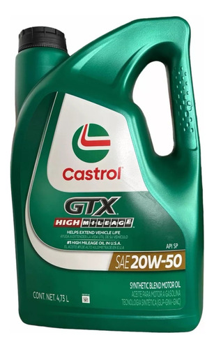 Aceite Castrol Gtx 20w-50 Alto Kilometraje 4.73 Lt 