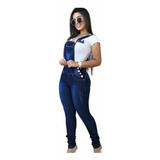Macacao Jeans Feminino Cintura Alta Liso Com Laycra