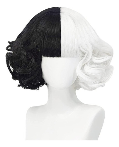 Fantasia Peruca Cruella Devil Branco/preto Fantasia Carnaval